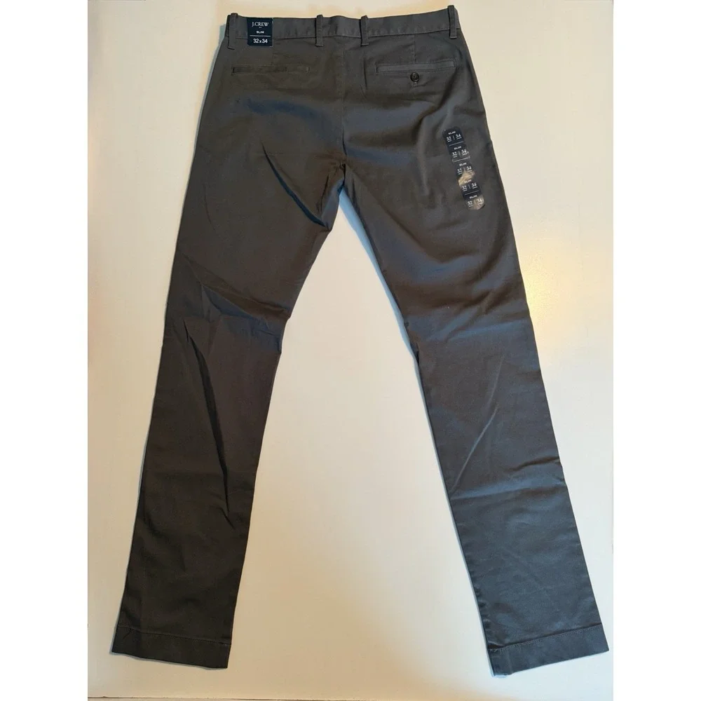 J.CREW Mens Flex Slim Chino Pants 32 X 34 Gray Solid Flat Front Cotton Blend NWT